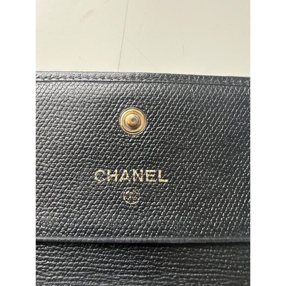 Chanel Black Leather Small Bifold Wallet With Gold Logo Snap Closure - Picture 9 of 12